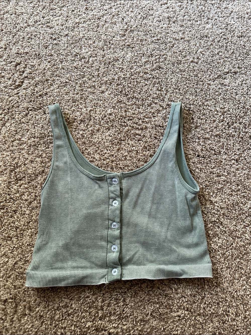 Urban Outfitters Sage Ribbed Button-Front Crop Top